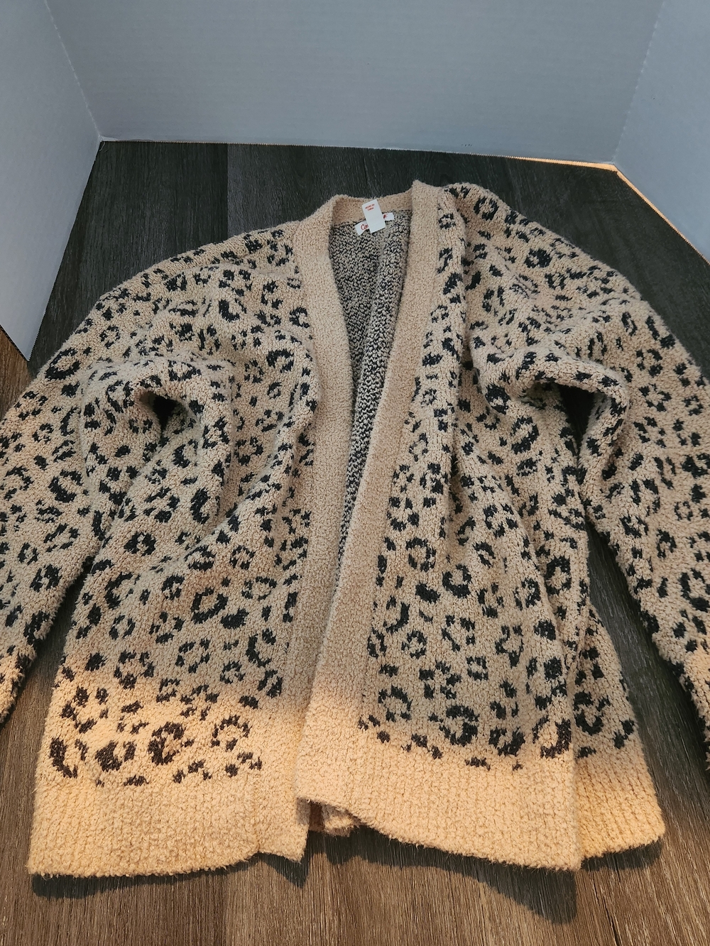 Cat & Jack Beige and Black Leopard-Print Open-Front Cardigan Girls Xl